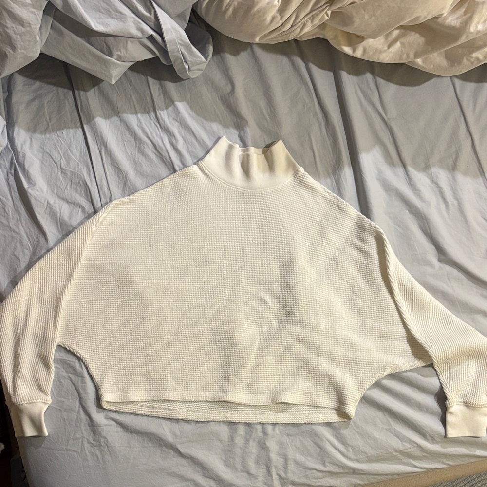 Abercrombie & Fitch white waffle cropped mock neck top XXS